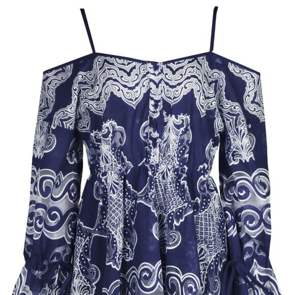 BooHoo Navia Crochet Off The Shoulder Skater Dress Navy Size 8 NWT - Picture 15 of 16